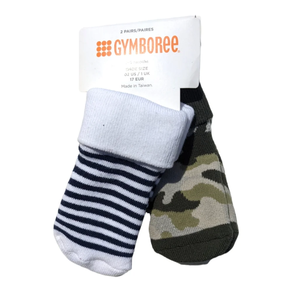 Gymboree 3-6m Camouflage/Stripes Green/Blue Socks